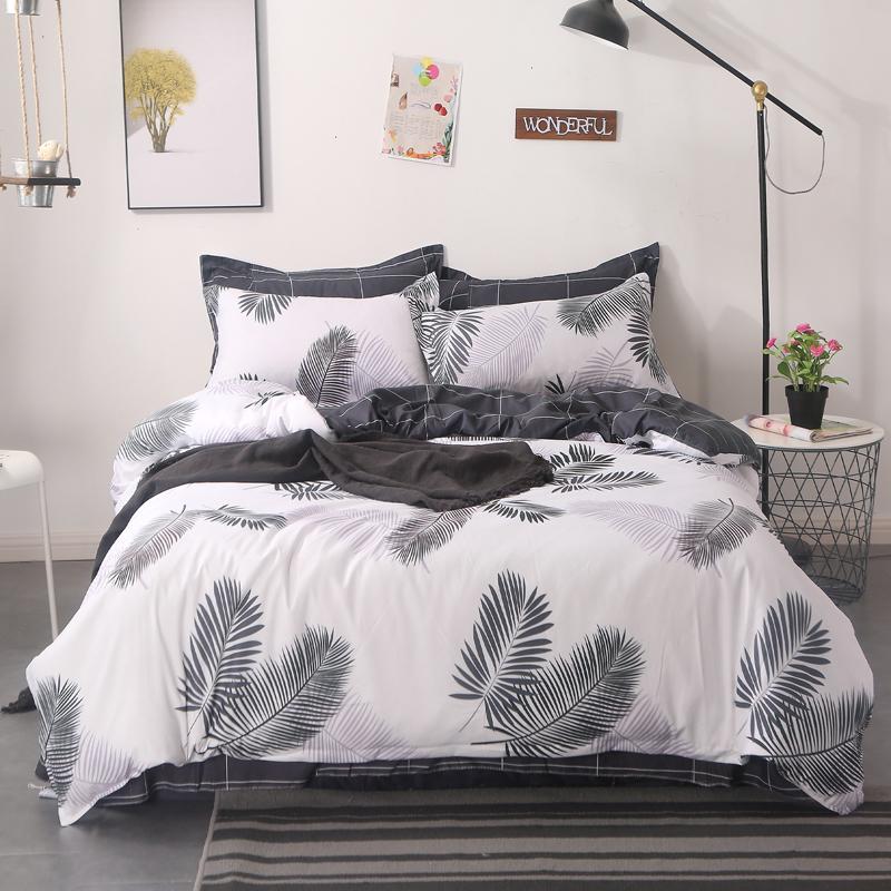 Double Side White Black Geometric Grid Bedding Set Brief Style 3/4PCS Bedspread Bed Linen Euro Home Textiles Printing Bedclothes