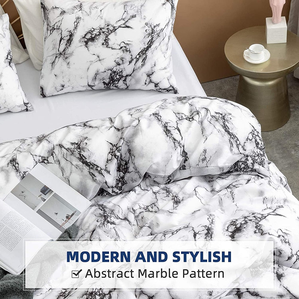 Bedroom bedding (2/3 piece set) white marble pattern printed quilt cover and pillowcase, quilt cover &amp; pillowcase (no sheets)