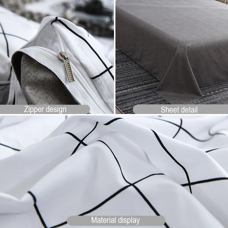 Double Side White Black Geometric Grid Bedding Set Brief Style 3/4PCS Bedspread Bed Linen Euro Home Textiles Printing Bedclothes