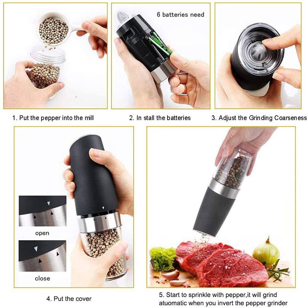 Electric Grinders with LED Light Automatic Salt Pepper