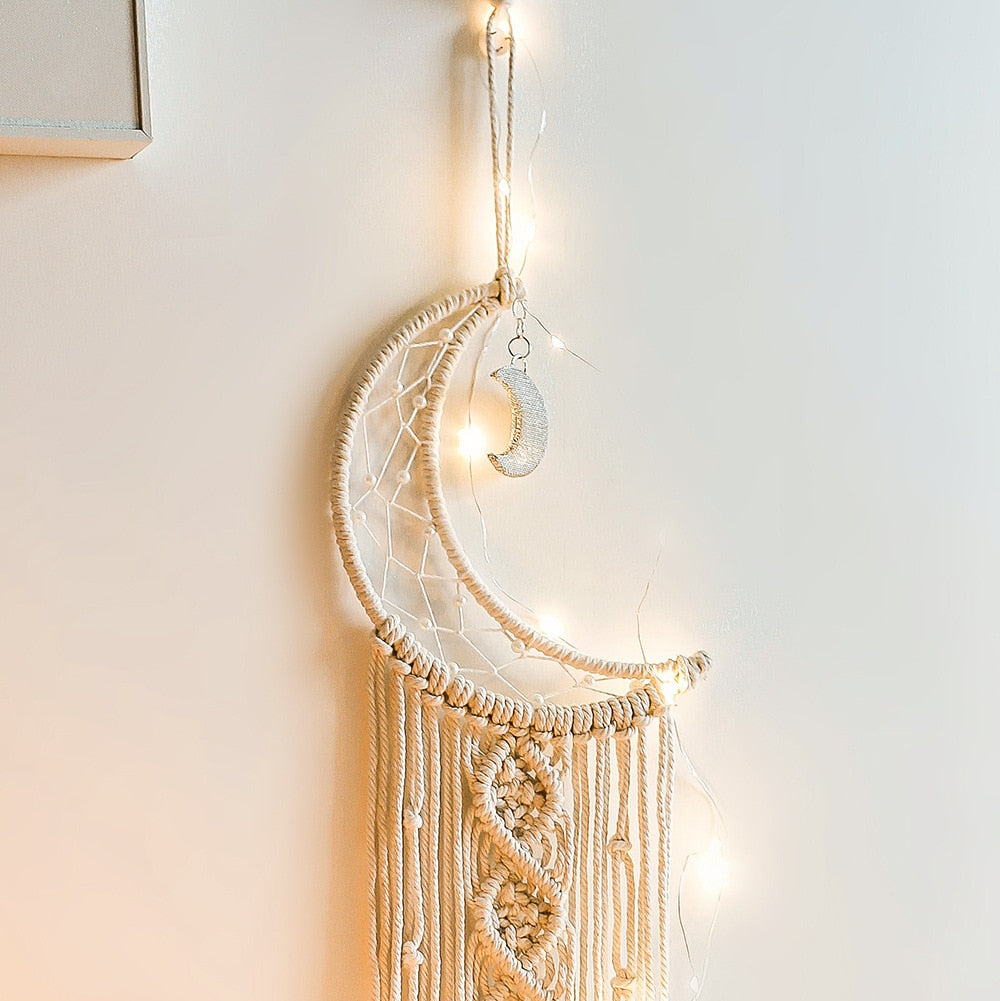 Moon and Star Dream Catcher Macrame Wall Hanging