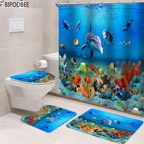 Ocean Seabed Animals Toilet Cover Bath Mat Set