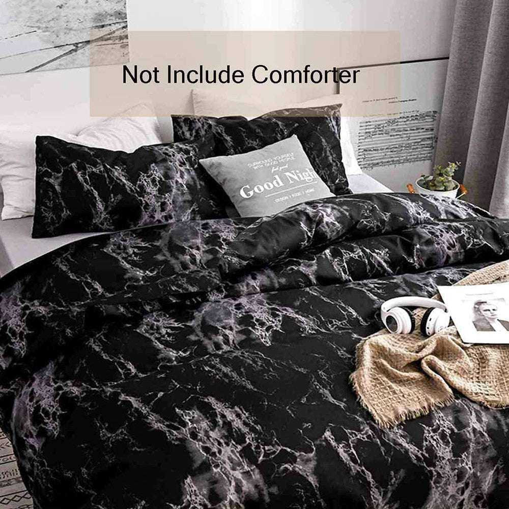 Modern marble printed feather pillowcase &amp; duvet cover, bedroom bedding set, single double queen-size king-size bed (no sheets)