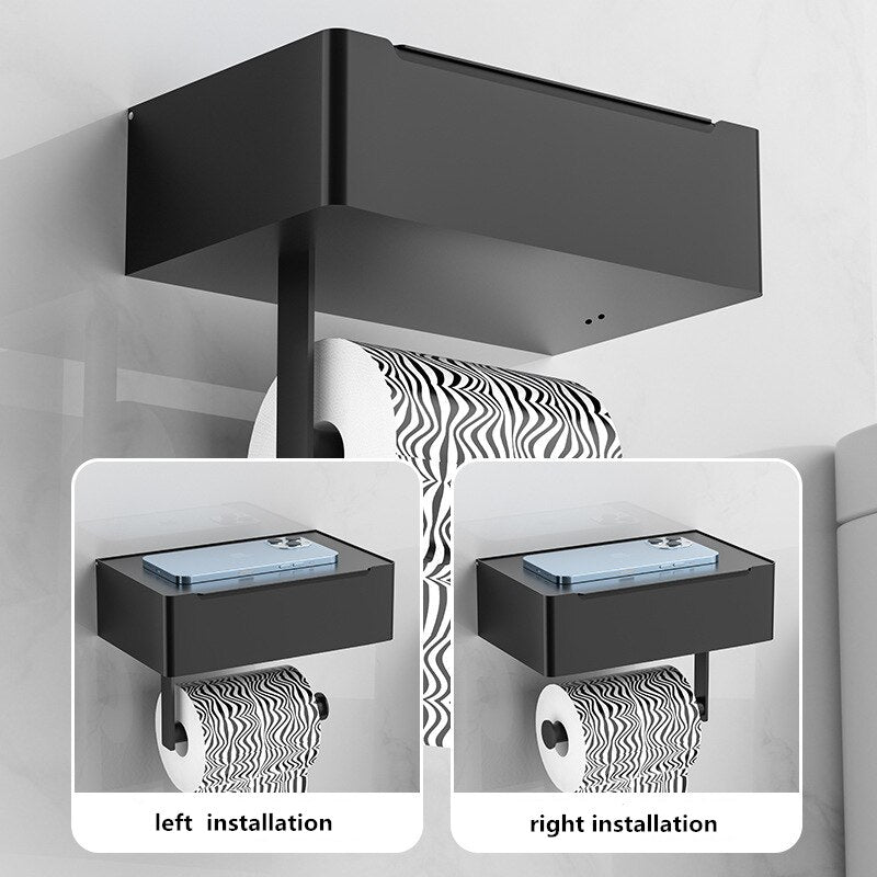 Wall Mount Toilet Paper Holder with Phone Shelf Aluminum Alloy Tissue Roll Storage Shelf Kitchen Bathroom Accessories