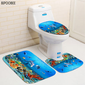 Ocean Seabed Animals Toilet Cover Bath Mat Set