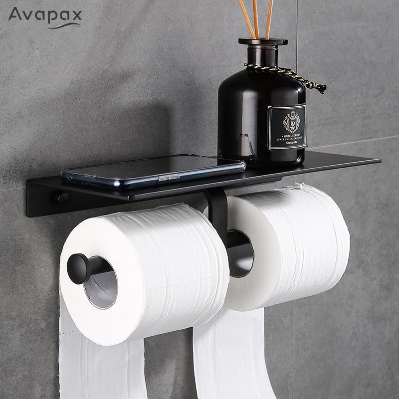 Matte Black Double Toilet Paper Roll Holder