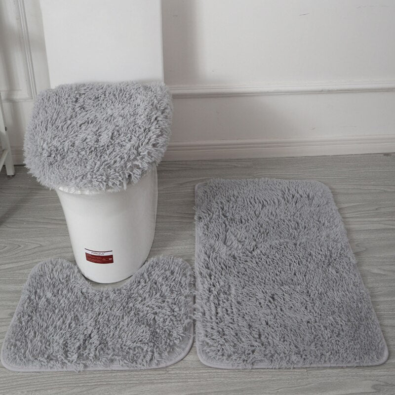 Plush Toilet Lid Cover Mat Set