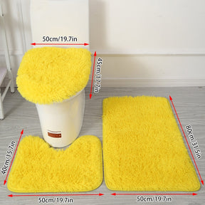 Plush Toilet Lid Cover Mat Set