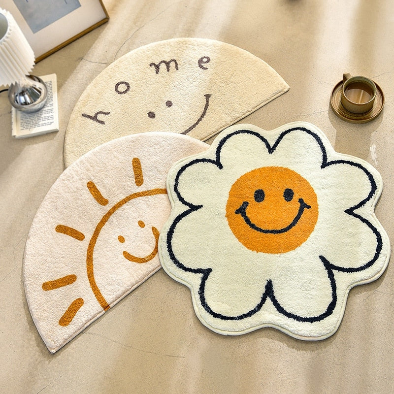 Nordic Flower Rug Cartoon Decor Carpet for Living Room Bedroom Bedside Area Rug Ins Smile Floor Mat Non-slip Bath Mat Tapis