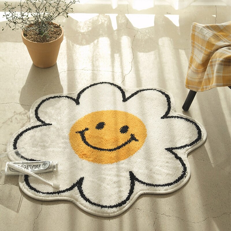 Nordic Flower Rug Cartoon Decor Carpet for Living Room Bedroom Bedside Area Rug Ins Smile Floor Mat Non-slip Bath Mat Tapis